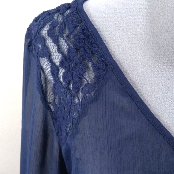 Charlotte Russe Navy Sheer W/Lace Sholders  Size Med - Picture 3 of 6